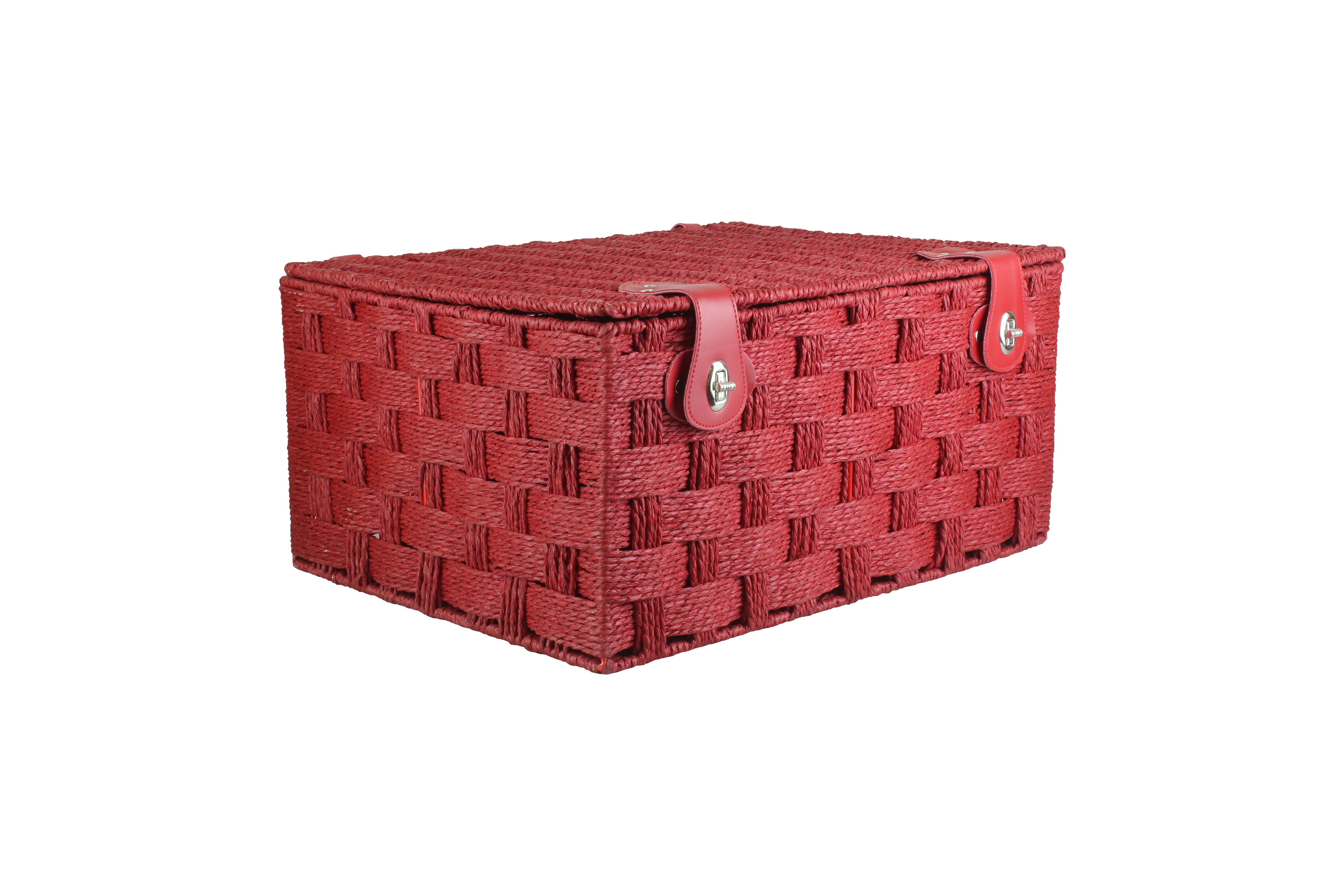 Red Paper Rope Storage Basket with Cutout Handles, Small