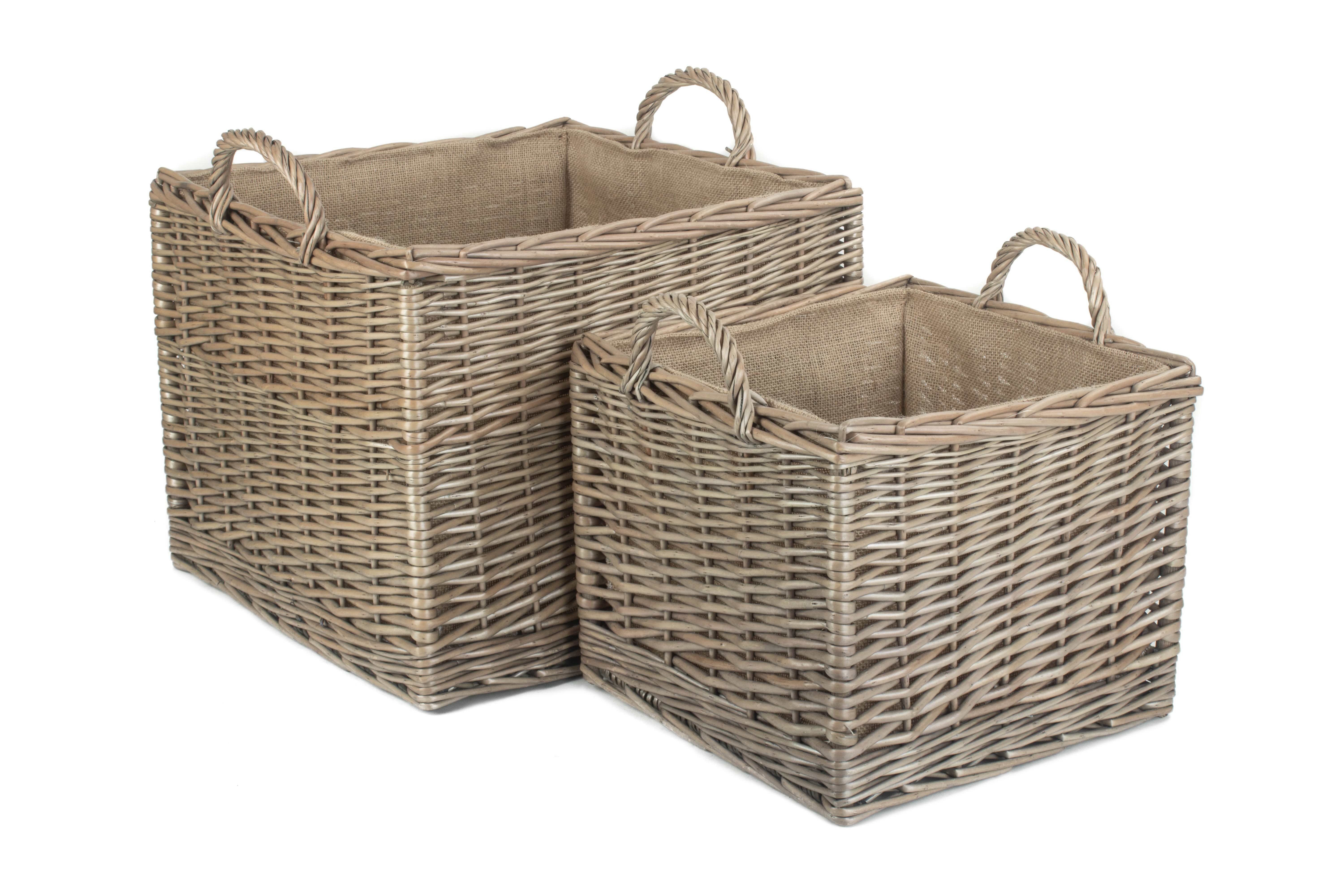 Square Lined Wicker Log / Storage Basket Set 2 - Storage Baskets