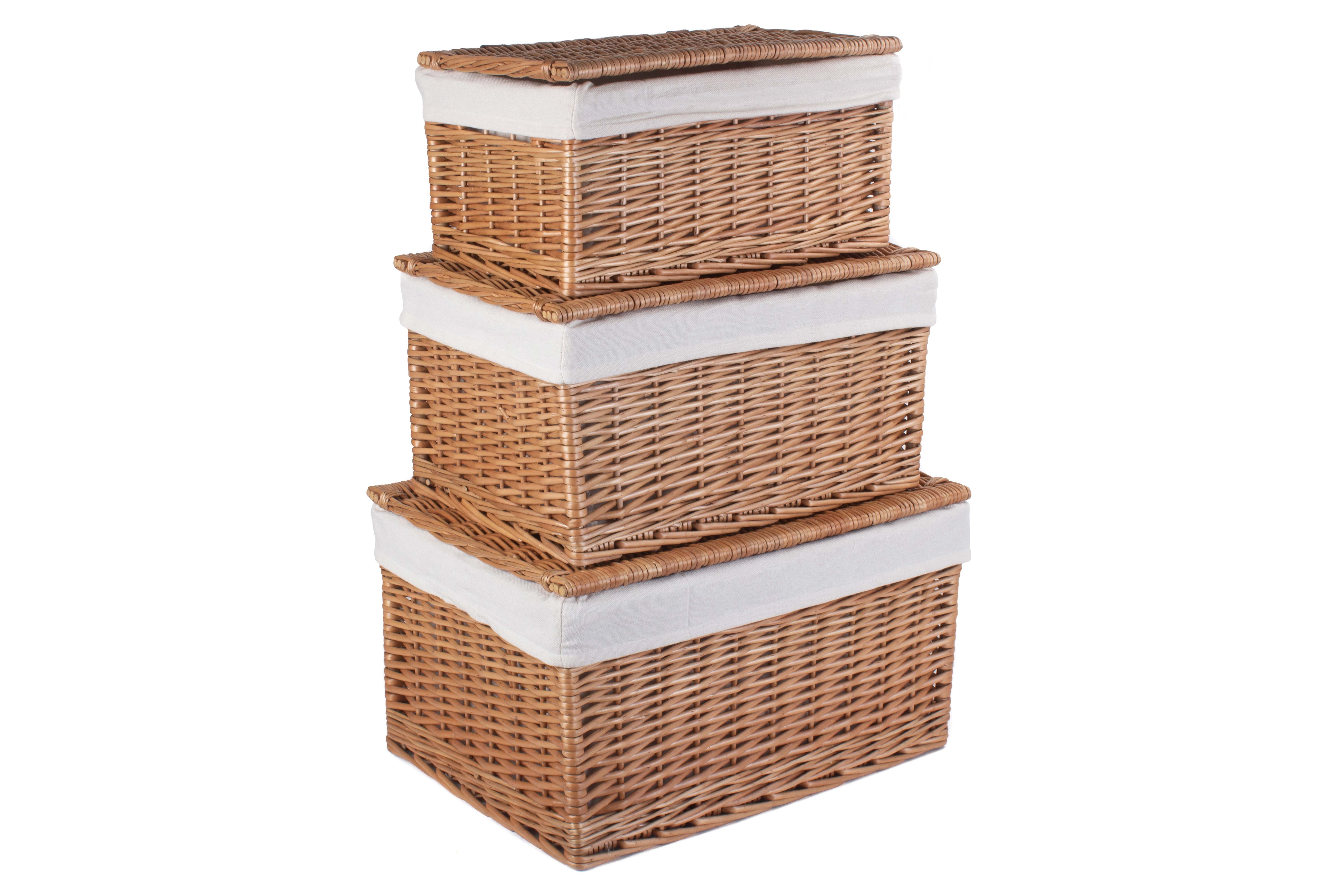 Double Steamed Storage Hamper With White Lining Set 3 Empty Hampers