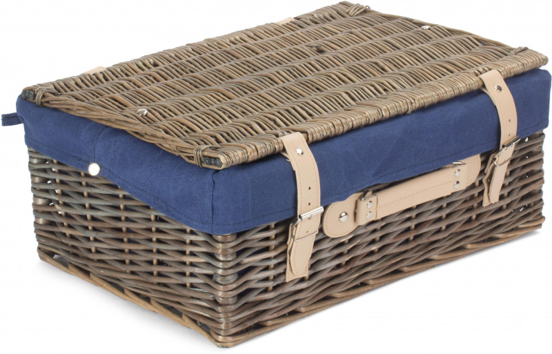 18" Antique Wash Hamper With Navy Blue Lining Empty Hampers