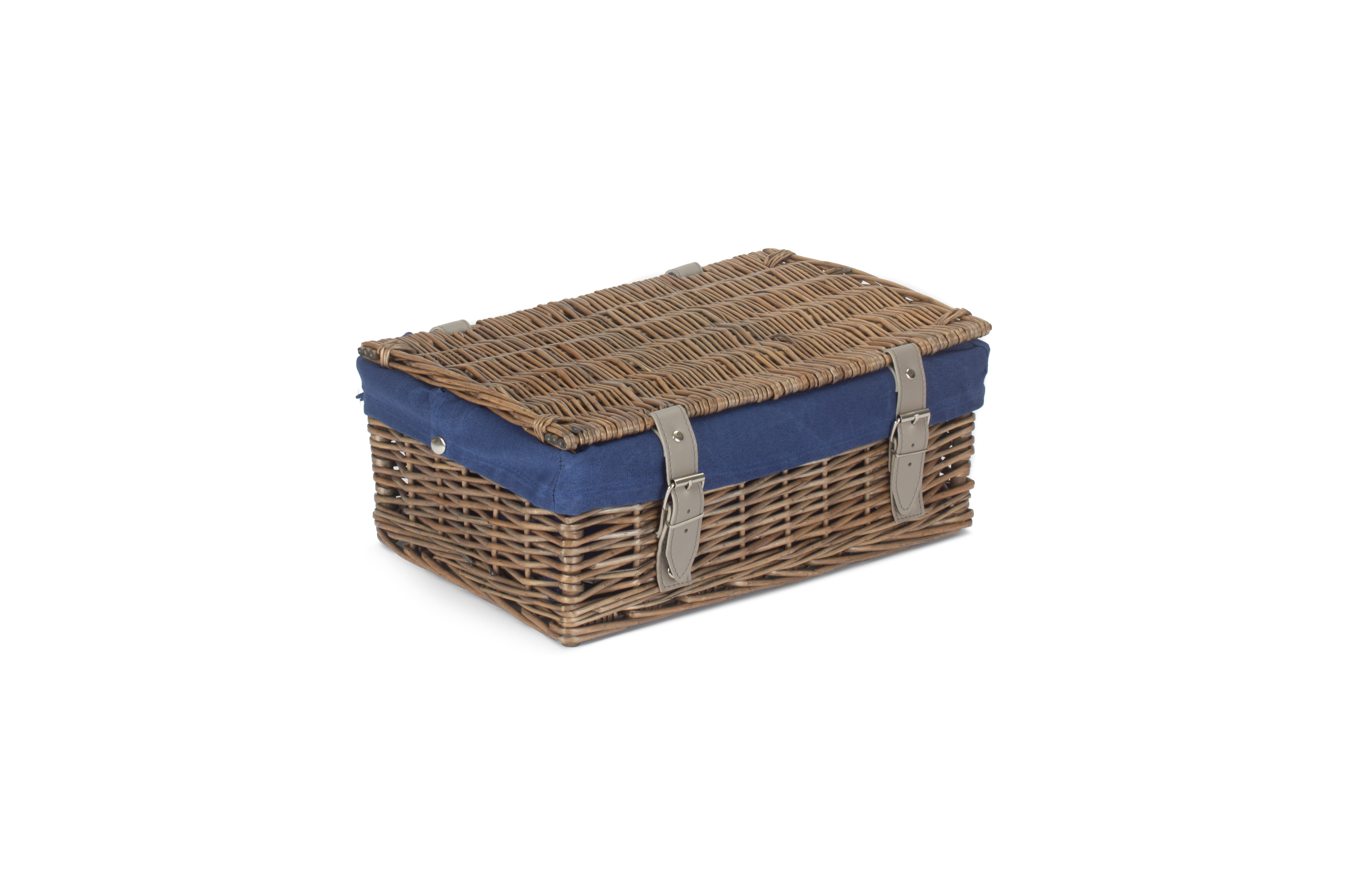 14 Inch Empty Wicker Hamper Basket Antique Wash Navy Blue Lining